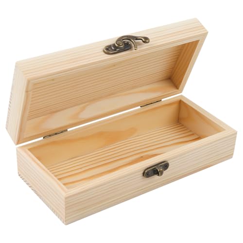 ASUNFO Unlackierte Holzkiste mit Scharnierdeckel, kleine Holz-Schmuck-Geschenkboxen für Bastelarbeiten, Holzhandwerk, Organizer, 18 x 8 x 5 cm von ASUNFO