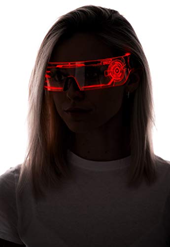 ASVP Shop Cyberpunk Sonnenbrille mit LED-Beleuchtung, perfekt für Cosplay und Festivals, Cybergoth (Rot) von ASVP Shop