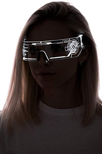 ASVP Shop Cyberpunk Sonnenbrille mit LED-Beleuchtung, perfekt für Cosplay und Festivals, Cybergoth (Weiß) von ASVP Shop