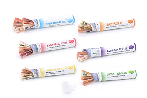 ASVP Shop Geschenk-Tuben für Geld in Medizin Stlye - Satz von 6 - Lustige Tuben für Geldgeschenke - Geld-Gutschein-Verpackung Perfekt für Hochzeiten, Geburtstage und Reisegutscheine von ASVP Shop