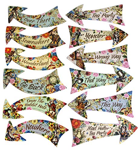 Alice im Wunderland Party Vintage Style Pfeilschilder / Verrückter Hutmacher Tee-Party Requisiten Pack mit 12 Schildern Alice im Wunderland Party Vintage Style Pfeilschilder / Verrückter Hutmacher Tee-Party Requisiten Pack mit 12 Schildern von ASVP Shop