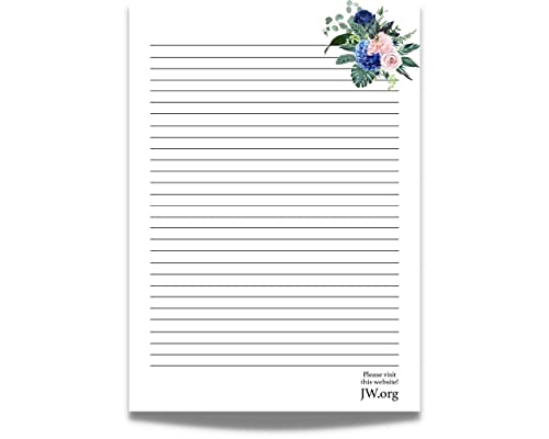 JW Briefpapier, A4-Format, liniert, Geschenk-Notizblock, Schreibbögen, blaue Blumen von ASVP Shop