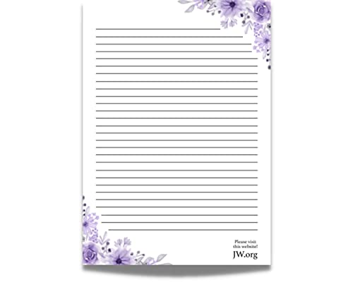 JW Briefpapier, A4-Format, liniert, Geschenk-Notizblock, Schreibbögen (violette Blumen) von ASVP Shop