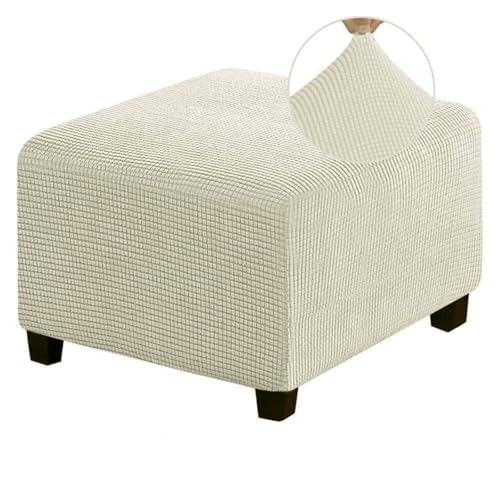 ASYBFLI Stretch-Fußhockerbezug, Rutschfester Pouf-Sofabezug, Dicker Karierter Jacquardstoff mit elastischer Unterseite, Ottoman-Schonbezüge,(Beige,S) von ASYBFLI