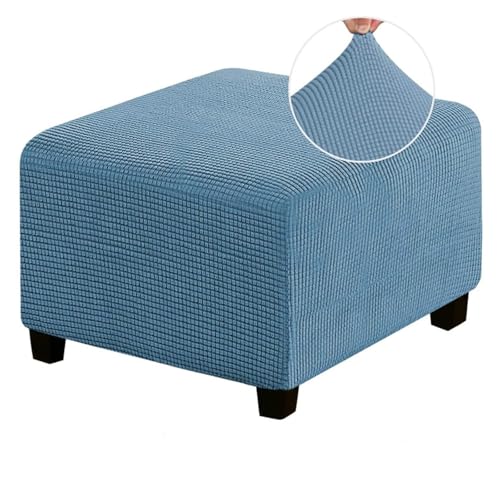 ASYBFLI Stretch-Fußhockerbezug, Rutschfester Pouf-Sofabezug, Dicker Karierter Jacquardstoff mit elastischer Unterseite, Ottoman-Schonbezüge,(Blue,S) von ASYBFLI
