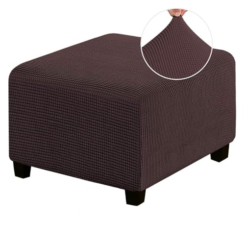 ASYBFLI Stretch-Fußhockerbezug, Rutschfester Pouf-Sofabezug, Dicker Karierter Jacquardstoff mit elastischer Unterseite, Ottoman-Schonbezüge,(Dark Brown,S) von ASYBFLI