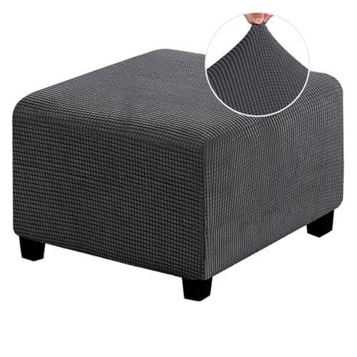 ASYBFLI Stretch-Fußhockerbezug, Rutschfester Pouf-Sofabezug, Dicker Karierter Jacquardstoff mit elastischer Unterseite, Ottoman-Schonbezüge,(Dark Grey,S) von ASYBFLI
