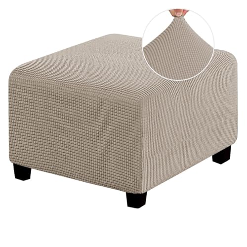 ASYBFLI Stretch-Fußhockerbezug, Rutschfester Pouf-Sofabezug, Dicker Karierter Jacquardstoff mit elastischer Unterseite, Ottoman-Schonbezüge,(Khaki,M) von ASYBFLI