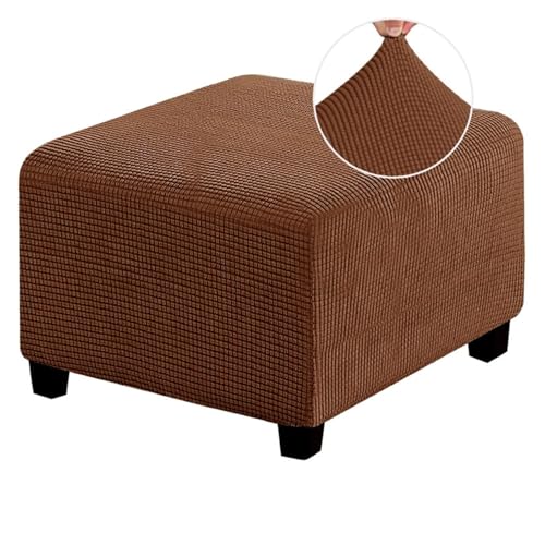 ASYBFLI Stretch-Fußhockerbezug, Rutschfester Pouf-Sofabezug, Dicker Karierter Jacquardstoff mit elastischer Unterseite, Ottoman-Schonbezüge,(Light Brown,L) von ASYBFLI