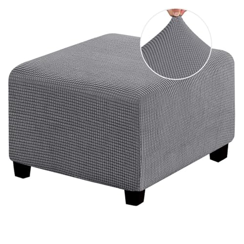 ASYBFLI Stretch-Fußhockerbezug, Rutschfester Pouf-Sofabezug, Dicker Karierter Jacquardstoff mit elastischer Unterseite, Ottoman-Schonbezüge,(Light Grey,L) von ASYBFLI