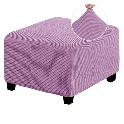 ASYBFLI Stretch-Fußhockerbezug, Rutschfester Pouf-Sofabezug, Dicker Karierter Jacquardstoff mit elastischer Unterseite, Ottoman-Schonbezüge,(Light Purple,L) von ASYBFLI