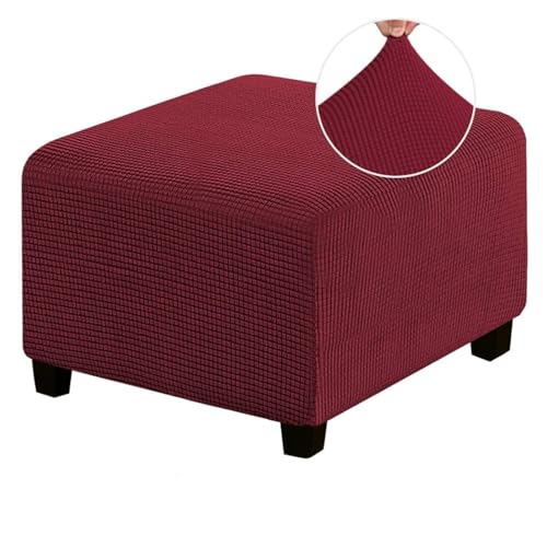 ASYBFLI Stretch-Fußhockerbezug, Rutschfester Pouf-Sofabezug, Dicker Karierter Jacquardstoff mit elastischer Unterseite, Ottoman-Schonbezüge,(Red,M) von ASYBFLI