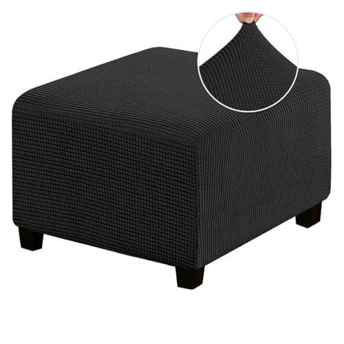ASYBFLI Stretch-Fußhockerbezug, Rutschfester Pouf-Sofabezug, Dicker Karierter Jacquardstoff mit elastischer Unterseite, Ottoman-Schonbezüge,(Schwarz,S) von ASYBFLI