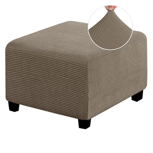 ASYBFLI Stretch-Fußhockerbezug, Rutschfester Pouf-Sofabezug, Dicker Karierter Jacquardstoff mit elastischer Unterseite, Ottoman-Schonbezüge,(Taupe,L) von ASYBFLI