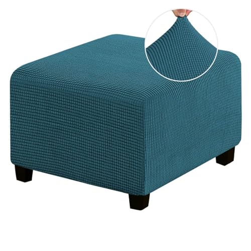 ASYBFLI Stretch-Fußhockerbezug, Rutschfester Pouf-Sofabezug, Dicker Karierter Jacquardstoff mit elastischer Unterseite, Ottoman-Schonbezüge,(Teal,M) von ASYBFLI