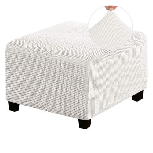 ASYBFLI Stretch-Fußhockerbezug, Rutschfester Pouf-Sofabezug, Dicker Karierter Jacquardstoff mit elastischer Unterseite, Ottoman-Schonbezüge,(White,L) von ASYBFLI