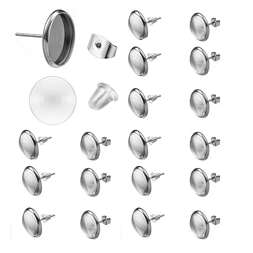 ASYKNM 50 Set DIY Ohrringe, 12mm Ohrring Rohlinge und Ohrringfassung, für DIY Schmuck Machen Geburtstagsgeschenke Festliche (Edelstahl) von ASYKNM