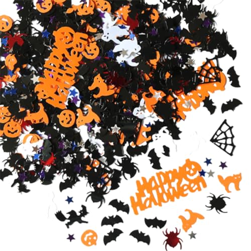 ASYKNM Halloween-Konfetti-Tischdeko: 500-teilige Streudeko für die perfekte Halloween-Party. Mit Happy Halloween, gruseligen Figuren wie Spinnennetzen, Hexen, Kürbissen, Fledermäusen, bunten Sternen von ASYKNM