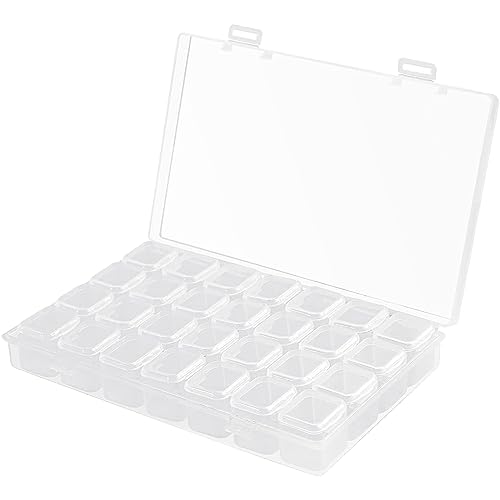 ASYKNM Transparente Sortierbox mit 28 kleinen Fächern für Diamantstickerei und DIY Handwerk - ideal für Perlen, Nägel, Strass und Schmuck von ASYKNM