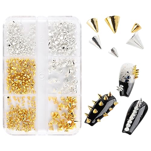 Mini Metall Nieten Punk Nail Charms Gold Silber Strasssteine Nägel Charm Kegel Spikes Nagelschmuck Glitzersteine Nail Art Studs Nagel Steine Legierung Nagelanhänger Rhinestones Nageldesign Zubehör von ASYKNM