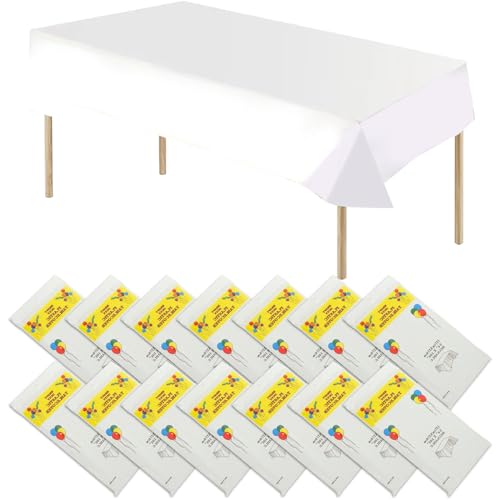 ASelected 15 Stück Rechteckige Weiß Tischdecke, Wasserdicht, Schmutzabweisend, 137x274cm, Einweg, Kunststoff, Für Geburtstagsfeiern, Weihnachtsfeiern, Partys, Hochzeiten, Buffets uvm. von ASelected