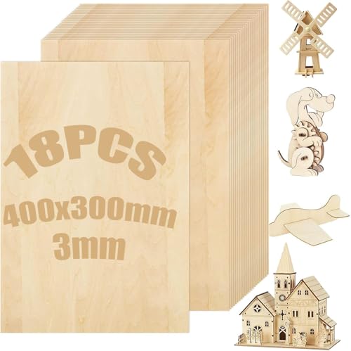 ASelected 18 Stücke Sperrholzplatte Holz 400 * 300 * 3MM - A3 Lindenholz Sperrholz Platte Für Laserprojekte, DIY Modell, Kunst und Handwerk, Gemälde von ASelected