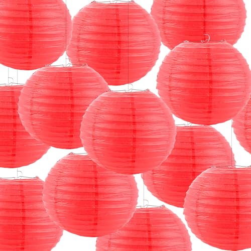 ASelected 20 PCS Rot Papier Laterne, 25 cm Papierlampions Runde, Lampenschirm Papierlaterne, Rot Papierlaterne für Hochzeiten, Geburtstage von ASelected