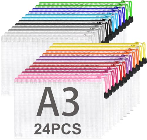ASelected 24 Stücke Dokumententasche A3 Reißverschluss, 12 Farbe Mesh Kunststoff Reißverschlusstasche A3, Zipper Taschen für Datei, Dokumente, Hausaufgaben, Reisezubehör ASelected 24 Stücke Dokumententasche A3 Reißverschluss, 12 Farbe Mesh Kunststoff Reißverschlusstasche A3, Zipper Taschen für Datei, Dokumente, Hausaufgaben, Reisezubehör von ASelected