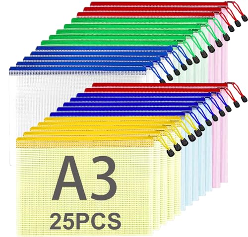 ASelected 25 Stücke Dokumententasche A3 Reißverschluss, 5 Farbe Mesh Kunststoff Reißverschlusstasche A3, Zipper Taschen für Datei, Dokumente, Hausaufgaben, Reisezubehör ASelected 25 Stücke Dokumententasche A3 Reißverschluss, 5 Farbe Mesh Kunststoff Reißverschlusstasche A3, Zipper Taschen für Datei, Dokumente, Hausaufgaben, Reisezubehör von ASelected