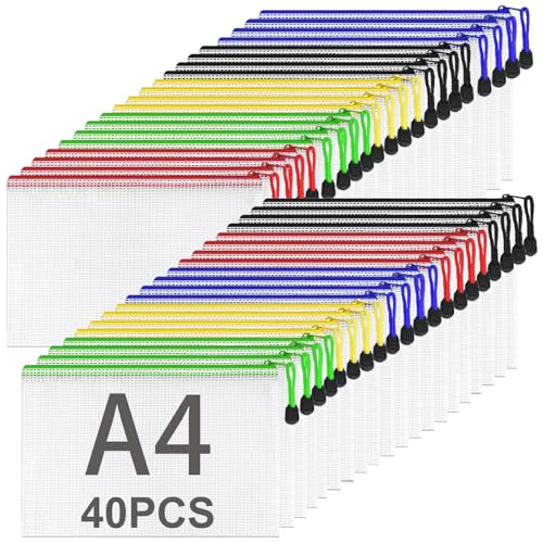 ASelected 40 Stücke Dokumententasche A4 Reißverschluss, 5 Farbe Mesh Kunststoff Reißverschlusstasche, Zipper Taschen für Datei, Dokumente, Hausaufgaben, Reisezubehör ASelected 40 Stücke Dokumententasche A4 Reißverschluss, 5 Farbe Mesh Kunststoff Reißverschlusstasche, Zipper Taschen für Datei, Dokumente, Hausaufgaben, Reisezubehör von ASelected