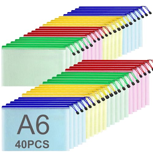 ASelected 40 Stücke Dokumententasche A6 Reißverschluss, 4 Farbe Mesh Kunststoff Reißverschlusstasche A6, Zipper Taschen für Datei, Dokumente, Hausaufgaben, Reisezubehör ASelected 40 Stücke Dokumententasche A6 Reißverschluss, 4 Farbe Mesh Kunststoff Reißverschlusstasche A6, Zipper Taschen für Datei, Dokumente, Hausaufgaben, Reisezubehör von ASelected