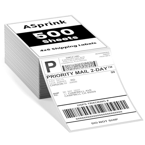 ASprink Thermal Shipping Label Versandaufkleber 4×6 DHL Etiketten (500 Etiketten/Stapel) Thermopapier Versandetiketten Selbstklebende Kompatibel für MUNBYN, Phomemo, Polono von ASprink