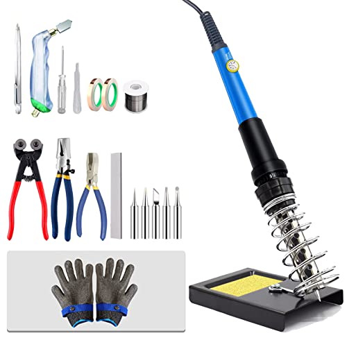 ASumPio Buntglas-Set, Buntglas-Starter-Werkzeugset, Glasbrechzangen-Set, Glasschneider-Werkzeugset, Lötkolben-Pistolen-Set, Lötdraht C von ASumPio