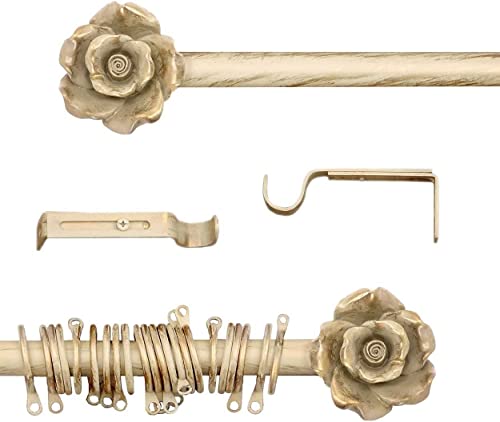 Gardinenstange Ausziehbar , Vorhangstange Gardinenstange variable Länge Landhaus Shabby Chic - Rose - 160-300 - Durchmesser 2 cm - Elfenbein Dunkel / Gold - Metall Gardinenstange Ausziehbar , Vorhangstange Gardinenstange variable Länge Landhaus Shabby Chic - Rose - 160-300 - Durchmesser 2 cm - Elfenbein Dunkel / Gold - Metall von AT17