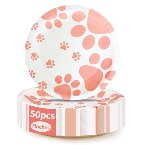 ATAMOW 50 Stück rosa Pfoten-Pappteller, 17,8 cm Einweg-Pappteller, Hunde-Partyteller, Einwegteller für Urlaub, Geburtstag, Camping, Jäten, Dessert, Abendessen, Partyzubehör ATAMOW 50 Stück rosa Pfoten-Pappteller, 17,8 cm Einweg-Pappteller, Hunde-Partyteller, Einwegteller für Urlaub, Geburtstag, Camping, Jäten, Dessert, Abendessen, Partyzubehör von ATAMOW