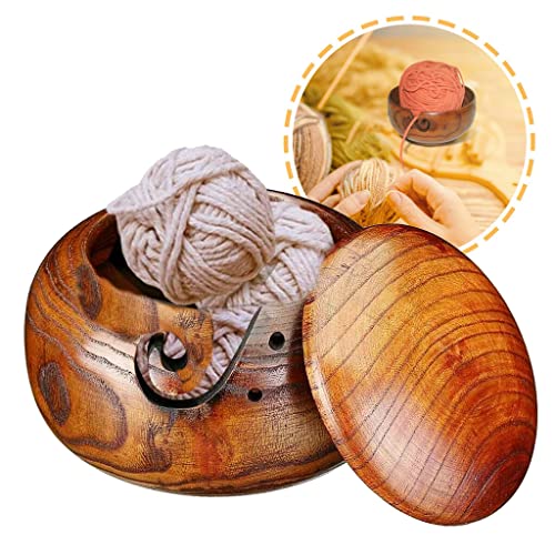 ATB-GIFT Garnschale aus Holz, Garnschüssel mit Deckel, Wollhalter, Handgefertigte Webfadenschüssel zum Stricken/Häkeln(16 * 7CM) von ATB-GIFT