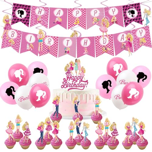 44 Stück Mädchen Geburtstagsdekorationen für Mädchen Zuhause Hot Pink Mädchen Party-Luftballons, Happy Birthday Banner Wimpelkette, Kuchenaufsätze, hängende Wirbel für Kinder, Babyparty, 44 Stück Mädchen Geburtstagsdekorationen für Mädchen Zuhause Hot Pink Mädchen Party-Luftballons, Happy Birthday Banner Wimpelkette, Kuchenaufsätze, hängende Wirbel für Kinder, Babyparty, von ATBEAMEN
