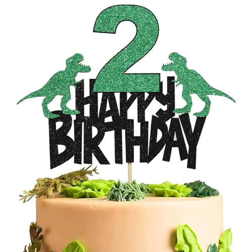 Dinosaurier-Party-Kuchenaufsätze für Jungen, 2. Geburtstag, Dinosaurier-Motiv, Dinosaurier-Kuchenaufsätze, Happy 2. Geburtstag, Kuchendekoration für Kinder, Jungen, Mädchen, von ATBEAMEN