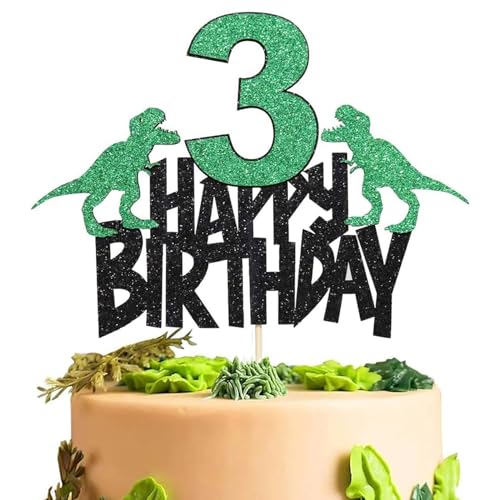 ATBEAMEN Dinosaurier-Party-Kuchenaufsatz für Jungen zum 3. Geburtstag, Dino-Cartoon-Themen-Geburtstags-Dinosaurier-Kuchenaufsatz, alles Gute zum 3. Geburtstag-Kuchenaufsatz für Kinder, Jungen, Mädche von ATBEAMEN