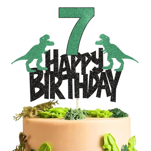 „ATBEAMEN“ Dinosaurier-Party-Kuchenaufsatz für Jungen zum 7. Geburtstag, Dino-Cartoon-Motto-Geburtstags-Dinosaurier-Kuchenaufsatz, alles Gute zum 7. Geburtstag-Kuchenaufsatz für Kinder, Jungen, Mädch von "ATBEAMEN