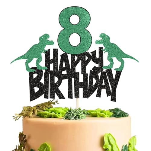 Dinosaurier-Party-Kuchenaufsätze für Jungen, 8. Geburtstag, Dinosaurier-Motiv, Dinosaurier-Kuchenaufsätze, Happy 8. Geburtstag, Kuchendekoration für Kinder, Jungen, Mädchen, von ATBEAMEN