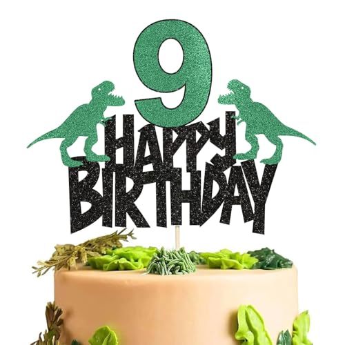 Dinosaurier-Party-Kuchenaufsätze für Jungen, zum 9. Geburtstag, Dinosaurier-Motiv, Dinosaurier-Kuchenaufsätze, Happy 9th Birthday, Kuchendekoration für Kinder, Jungen, Mädchen, von ATBEAMEN