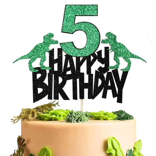 Dinosaurier-Party-Kuchenaufsätze für Jungen zum 5. Geburtstag, Dinosaurier-Motiv, Dinosaurier-Kuchenaufsätze, Happy 5th Birthday, Kuchendekoration für Kinder, Jungen, Mädchen, von ATBEAMEN
