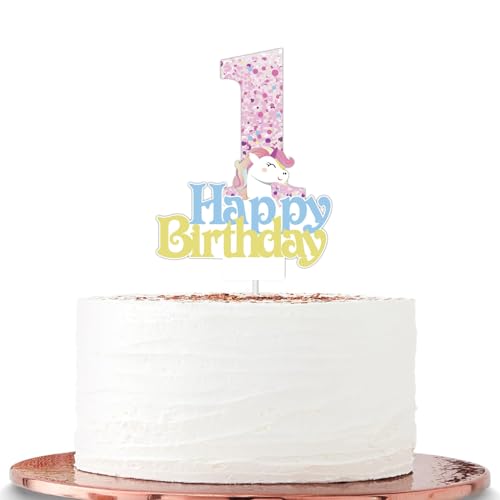 „ATBEAMEN“ Einhorn-Party-Kuchenaufsatz für Mädchen zum 1. Geburtstag, Mädchen-Einhorn-Cartoon-Themen-Geburtstags-Einhorn-Kuchenaufsatz, alles Gute zum 1. Geburtstag-Kuchenaufsatz für Kinder, Mädchen, von "ATBEAMEN