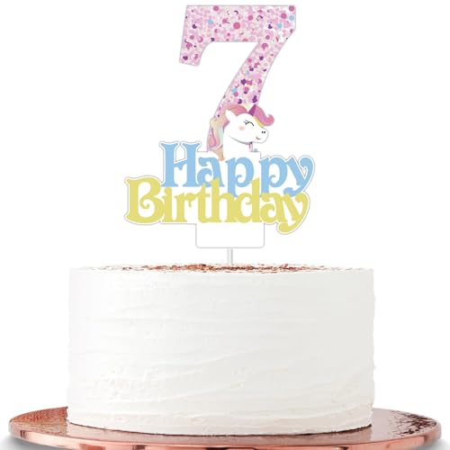 „ATBEAMEN“ Einhorn-Party-Kuchenaufsätze für Mädchen zum 7. Geburtstag, Mädchen-Einhorn-Cartoon-Themen-Geburtstags-Einhorn-Kuchenaufsätze, „Alles Gute zum 7. Geburtstag“-Kuchenaufsätze für Kinder, Mäd von "ATBEAMEN