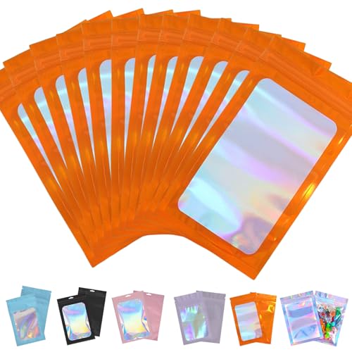 Holografische Mylar-Beutel, 8 x 13 cm, Orange, geruchsdicht, wiederverschließbare Süßigkeitenbeutel, kleine Plastiktüten, Probenbeutel für Lipgloss, Schmuck, Wimpern, Lebensmittelaufbewahrung, von ATBEAMEN