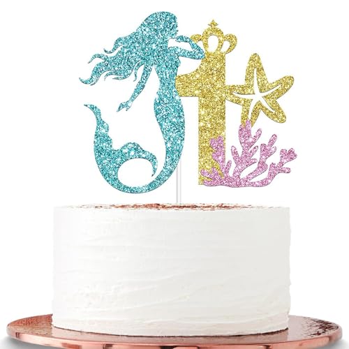 Meerjungfrauen-Party-Kuchenaufsätze für Mädchen, 1. Geburtstag, Meerjungfrauen-Cartoon-Thema, Geburtstag, Meerjungfrau-Kuchenaufsätze, Happy 1. Geburtstag, Kuchendekoration für Kinder, Jungen, von ATBEAMEN