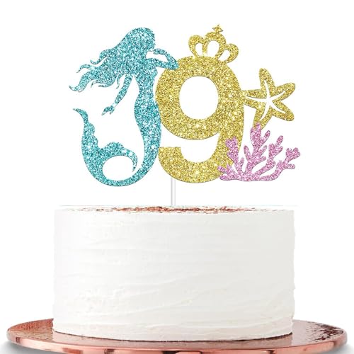 Meerjungfrauen-Party-Kuchenaufsätze für Mädchen, 9. Geburtstag, Meerjungfrauen-Cartoon-Thema, Geburtstags-Kuchenaufsätze, Happy 9th Birthday, Kuchendekoration für Kinder, Jungen, Mädchen, von ATBEAMEN
