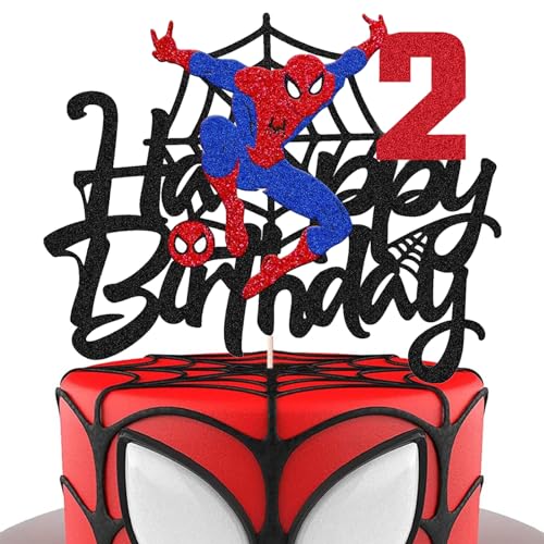 „ATBEAMEN“ Spiderman-Party-Kuchenaufsatz für Jungen zum 2. Geburtstag, Superhelden-Spider-Man-Cartoon-Themen-Geburtstags-Spidermen-Kuchenaufsatz, alles Gute zum 2. Geburtstag-Kuchenaufsatz für Kinder von "ATBEAMEN