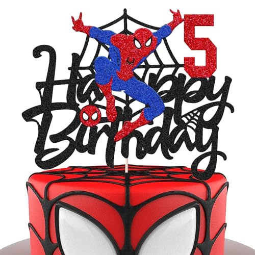 Spiderman-Party-Kuchenaufsätze für Jungen, 5. Geburtstag, Superhelden-Spider-Man, Cartoon-Thema, Geburtstag, Spider-Man, Kuchendekoration, Happy 5. Geburtstag, Kuchendeko von ATBEAMEN